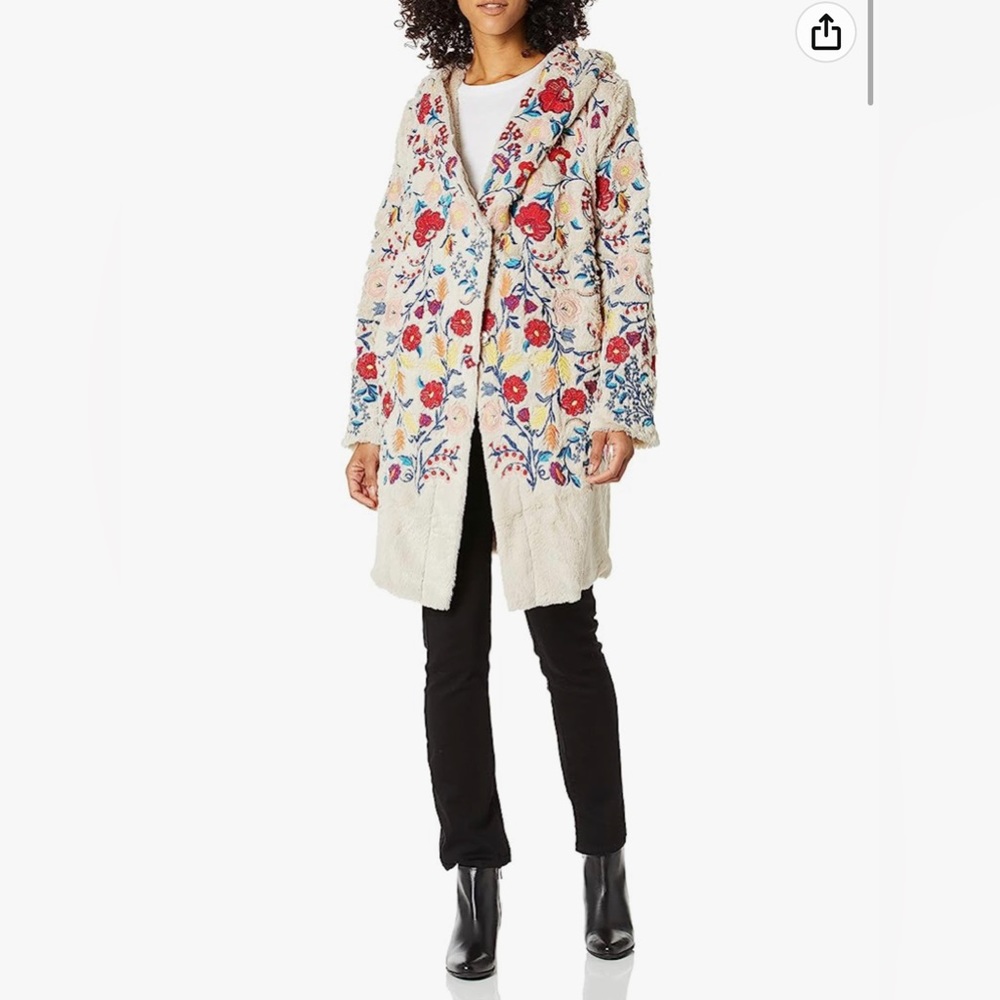 Johnny Was Biya Faux Fur Hooded Coat with Embroidery